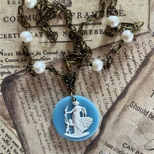 Diana the Huntress Wedgwood Blue Cameo Coin Necklace Lightweight
